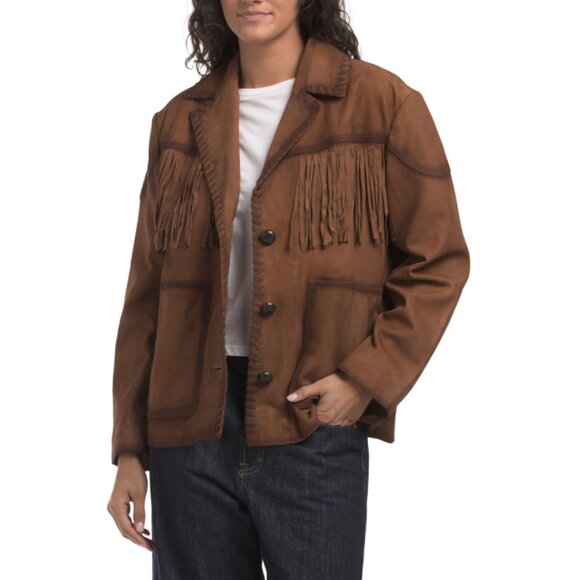 AVEC LES FILLES Jackets & Blazers - AVEC LES FILLES bourbon Suede Jacket Fringe Blazer